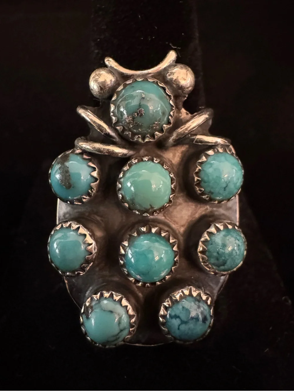 Turquoise Cluster Statement Ring - Blue-Green Gemstones sterling silver